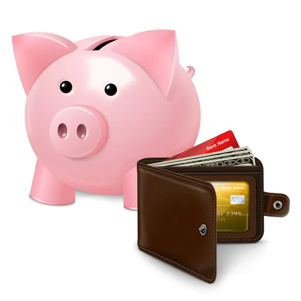 Piggy bank met portemonnee poster — Stockvector