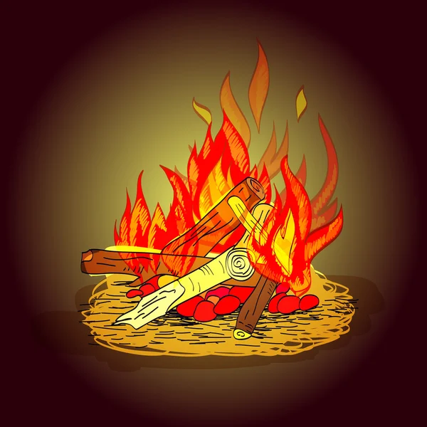 キャンプの火のスケッチ — ストックベクタ