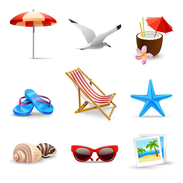 Iconos realistas de vacaciones de verano — Vector de stock