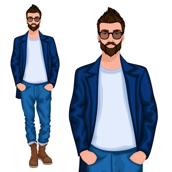 Hipster young guy — Stock Vector