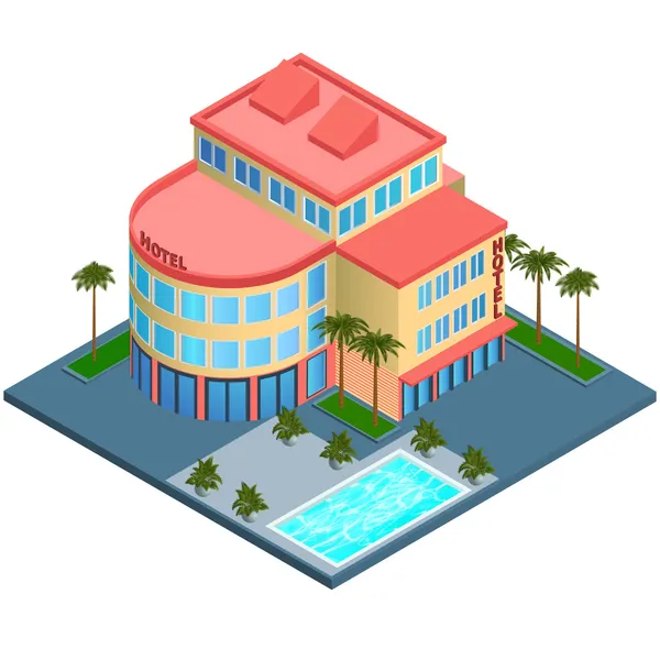 Edificio del hotel isométrico — Vector de stock