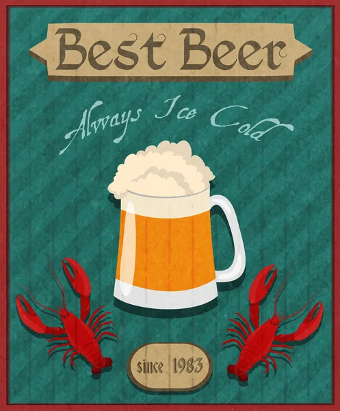 Affiche rétro Crawfish et bière — Image vectorielle
