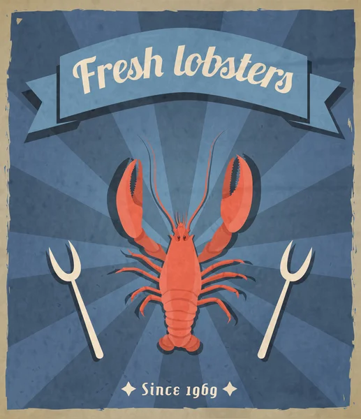 Lobster retro poster — Stock Vector