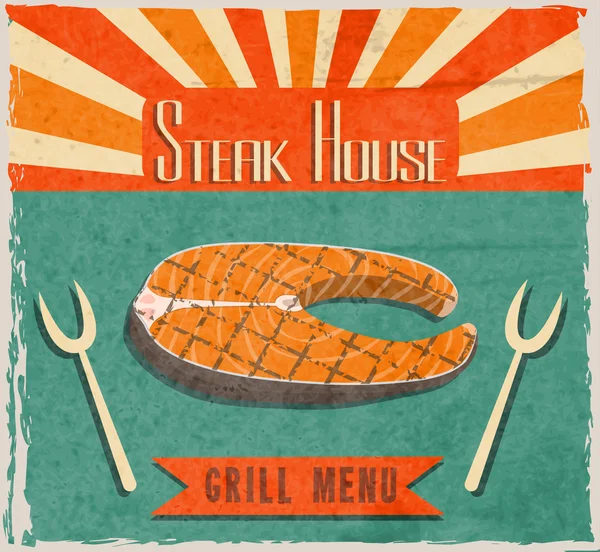 Vis biefstuk retro poster — Stockvector