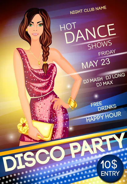 Gece club disko parti afişi — Stok Vektör