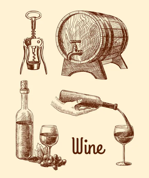 Esbozo de vino decorativo conjunto — Vector de stock