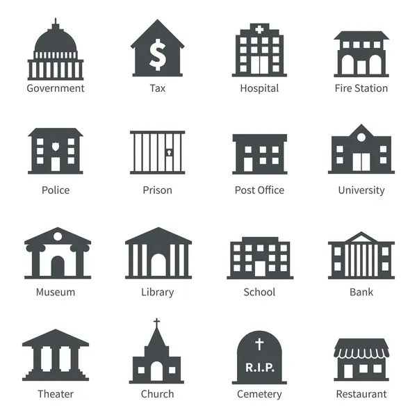 Iconos de edificios gubernamentales — Vector de stock