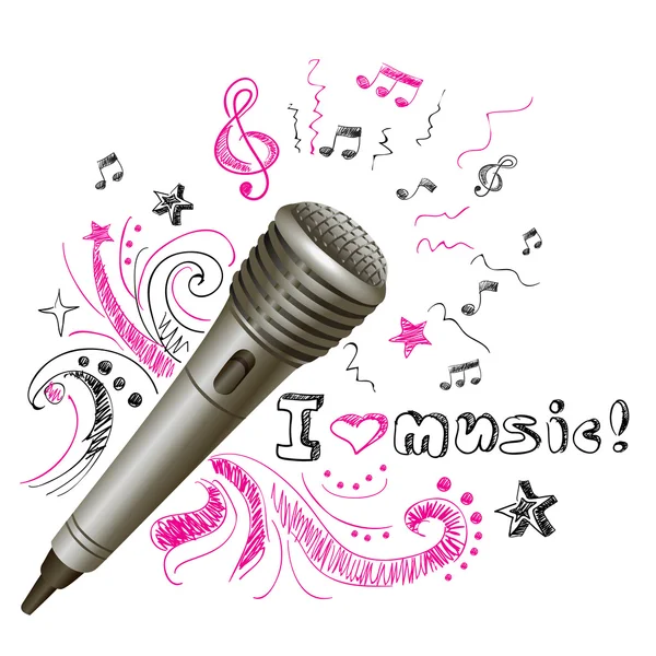 Microfone doodle música — Vetor de Stock