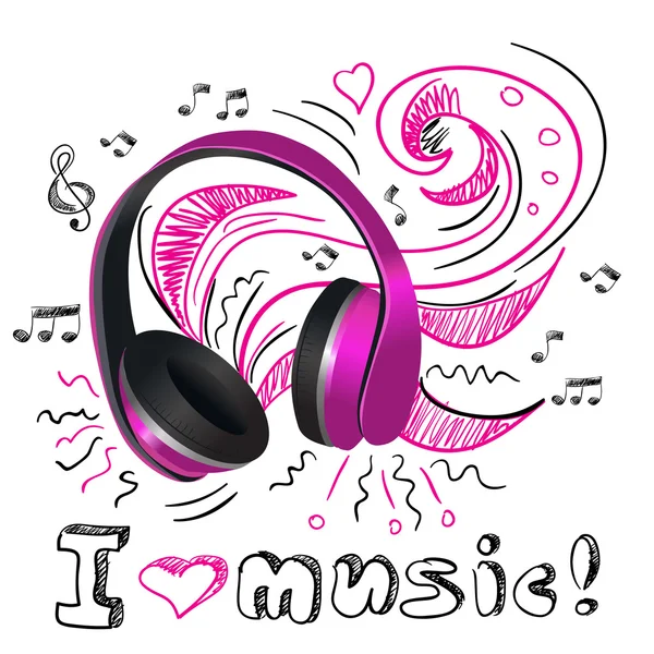 Music doodle headphones — Stock Vector