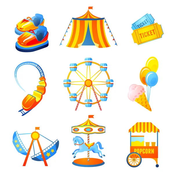 Amusement Park Icons Set Stock Vector