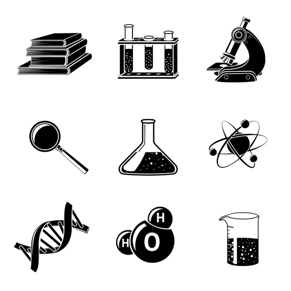 Conjunto de iconos de ciencia negro — Vector de stock