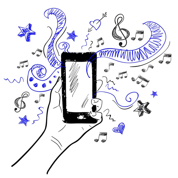 Hand touchscreen sketch music — Stock Vector