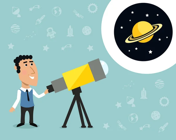 Astronomer with telescope print — Stock Vector