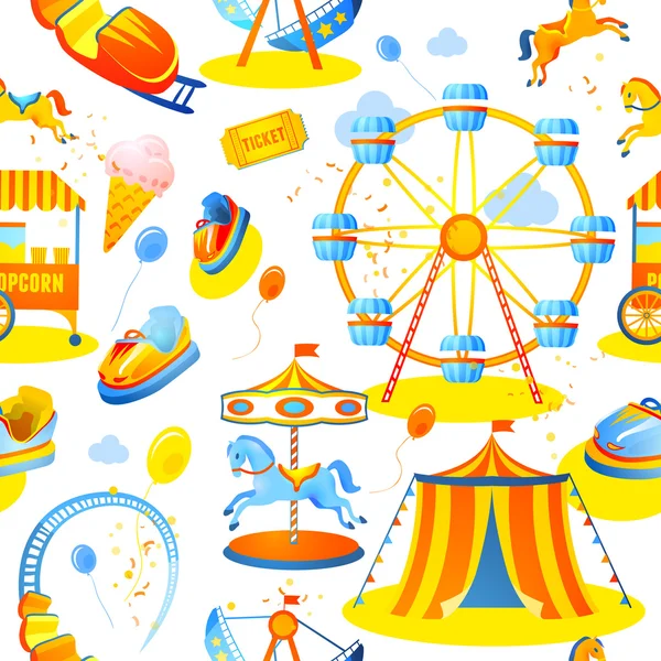 Parque de atracciones patrón sin costuras — Vector de stock