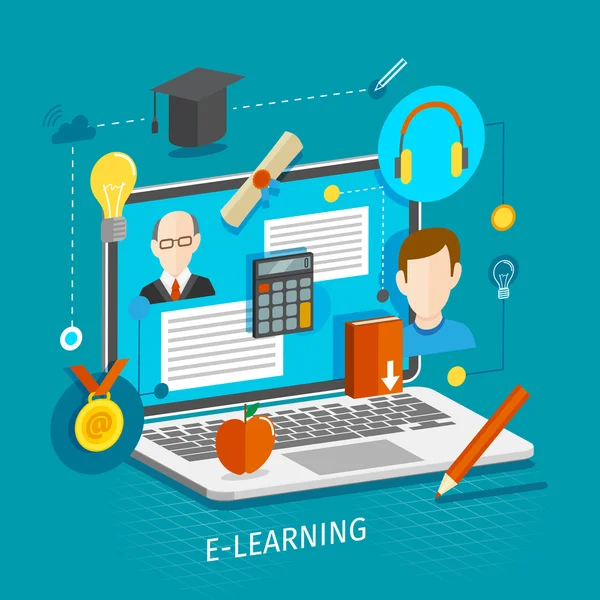 E-Learning-Konzept flach — Stockvektor