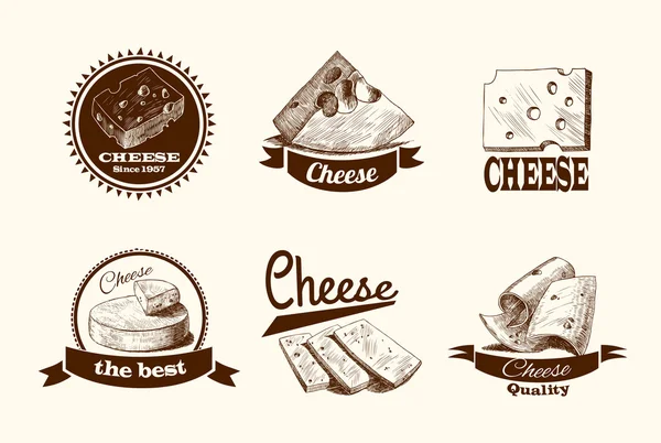 Cheese sketch labels — Stock Vector