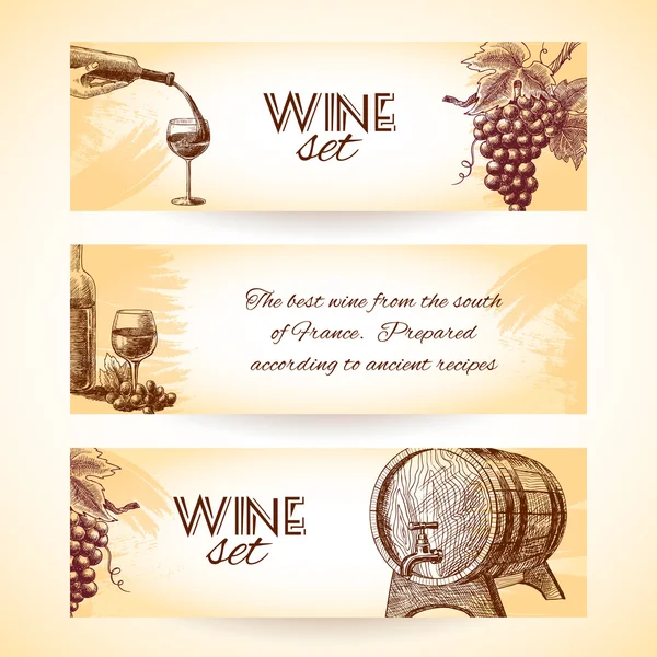 Bandeiras de esboço de vinho —  Vetores de Stock