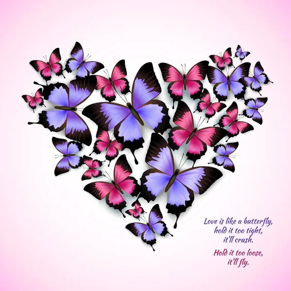 Mariposas coloridas patrón de forma de corazón — Archivo Imágenes Vectoriales