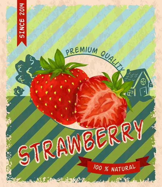 Poster retro strawberry - Stok Vektor