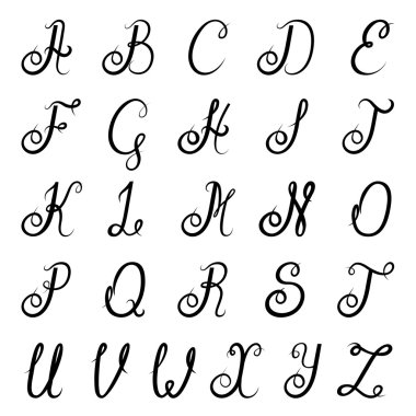 Calligraphy alphabet black clipart