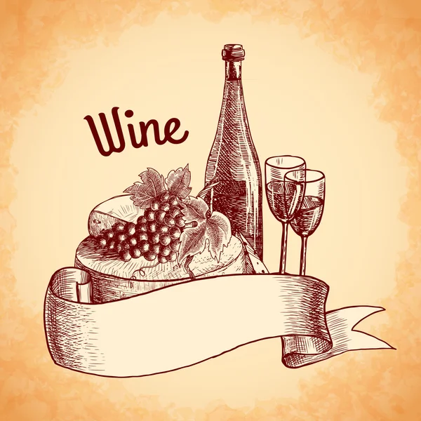 Cartel del boceto de vino — Vector de stock