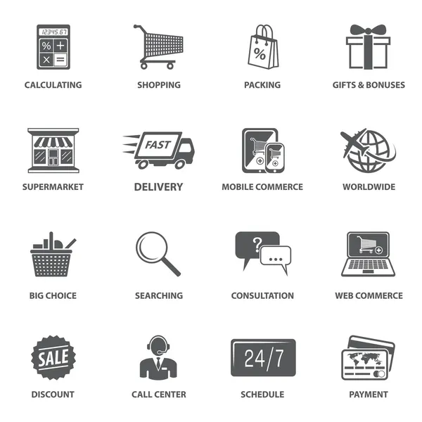 Compras Comercio electrónico Iconos — Archivo Imágenes Vectoriales
