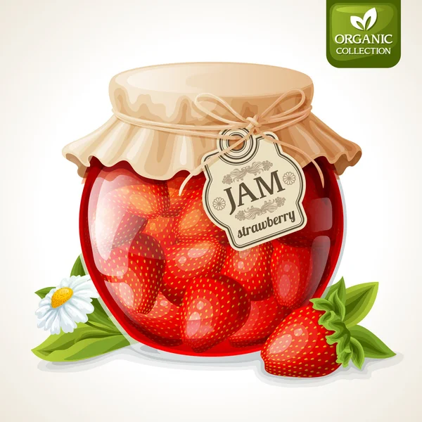 Strawberry jam in glas — Stockvector