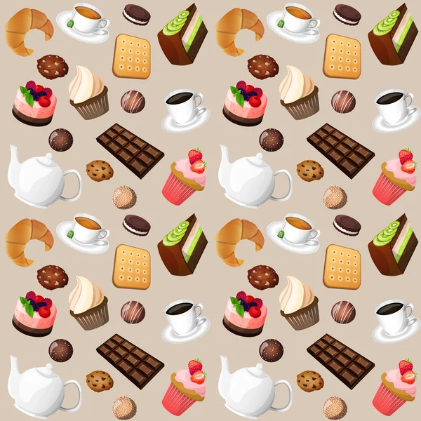 Безшовний фон з кавою та цукерками — стоковий вектор