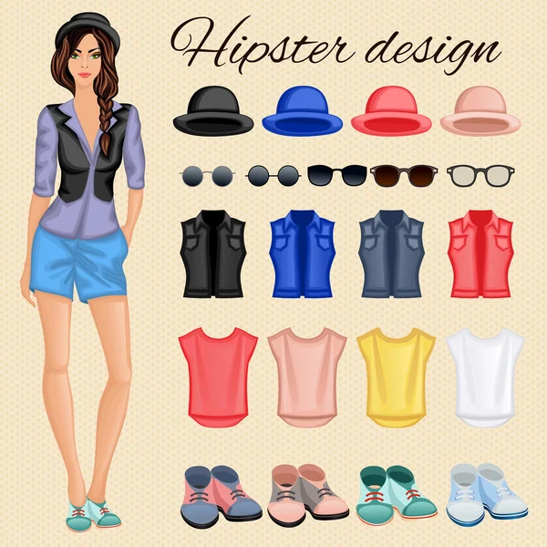 Elementi ragazza hipster — Vettoriale Stock