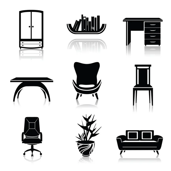 Muebles iconos negros — Vector de stock