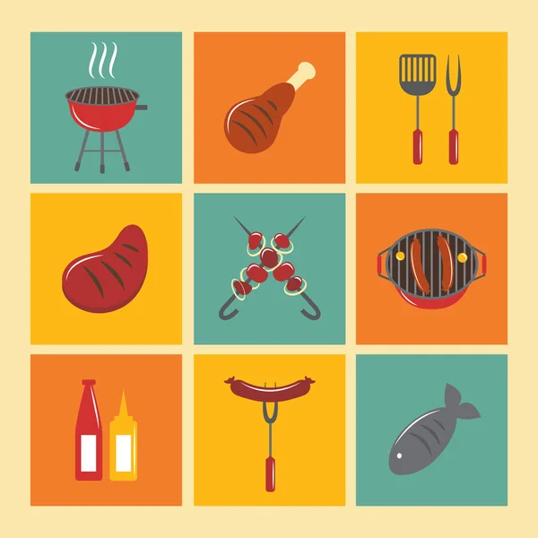 Bbq Grill Icons Flat Set — Stock Vector