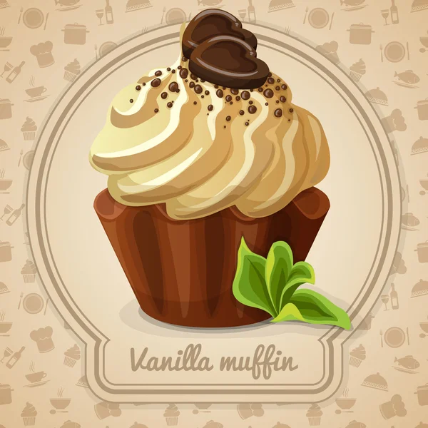 Vanilla muffin label — Stock Vector