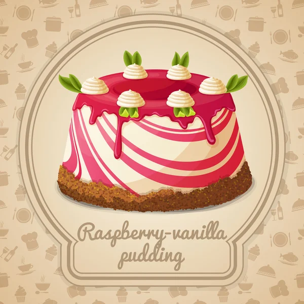 Raspberry vanille pudding etiket — Stockvector