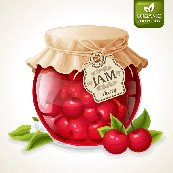 Cherry jam jar — Stock Vector