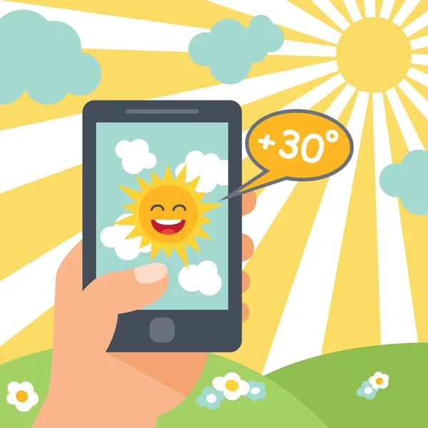 Weather smart phone sun — Stock Vector