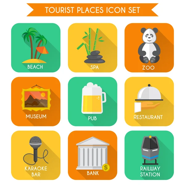 Tourist Places Icons Set — Stock Vector