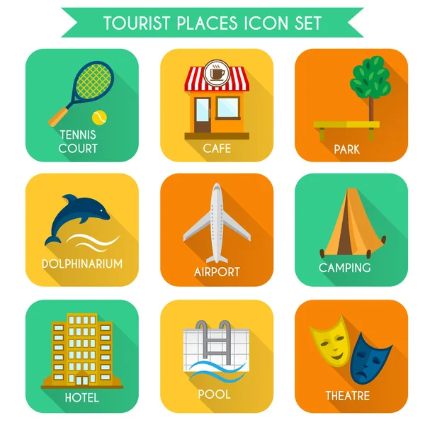 Tourist Places Icon Set — Stock Vector