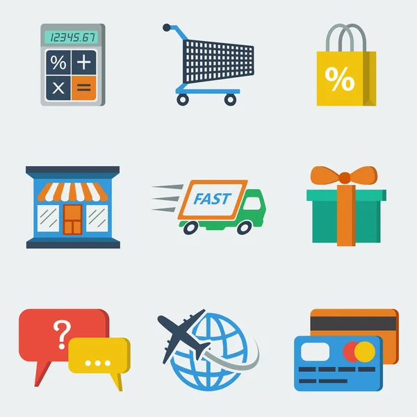 E-Commerce-Ikonen flach einkaufen — Stockvektor