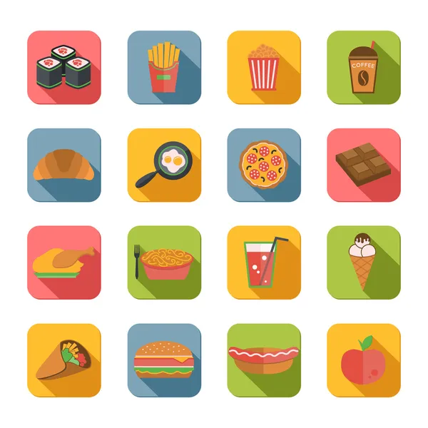 Fast-food pictogrammen platte — Stockvector