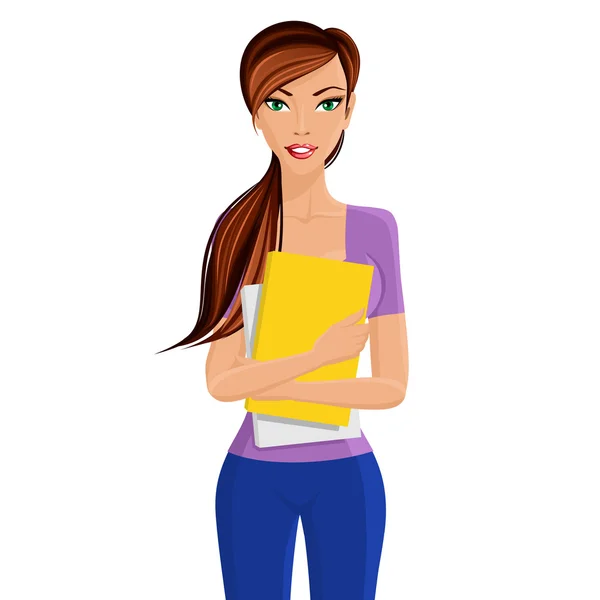 Student girl holding folder — Stock Vector