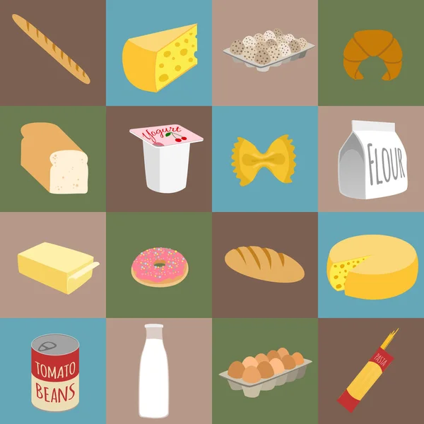 Potraviny ploché ikony — Stockový vektor