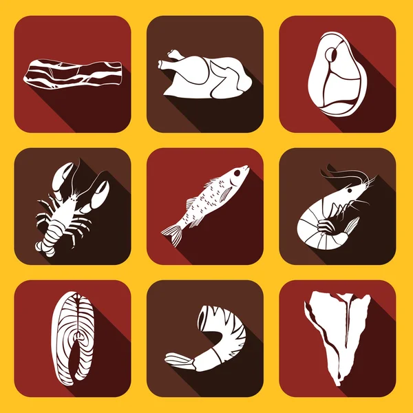Alimentos Pescado e iconos de la carne — Archivo Imágenes Vectoriales
