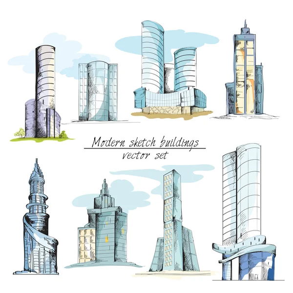 Dibujos modernos edificios coloreados — Vector de stock