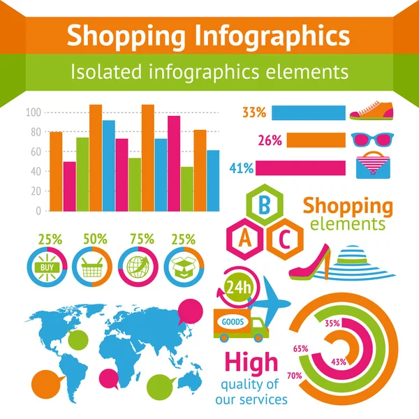 Shopping set infografico — Vettoriale Stock