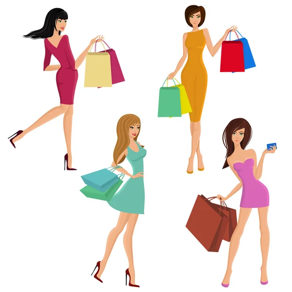 Shopping girl figures — Stock Vector