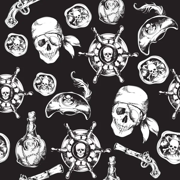 Пірати чорно-білий безшовний візерунок — стоковий вектор