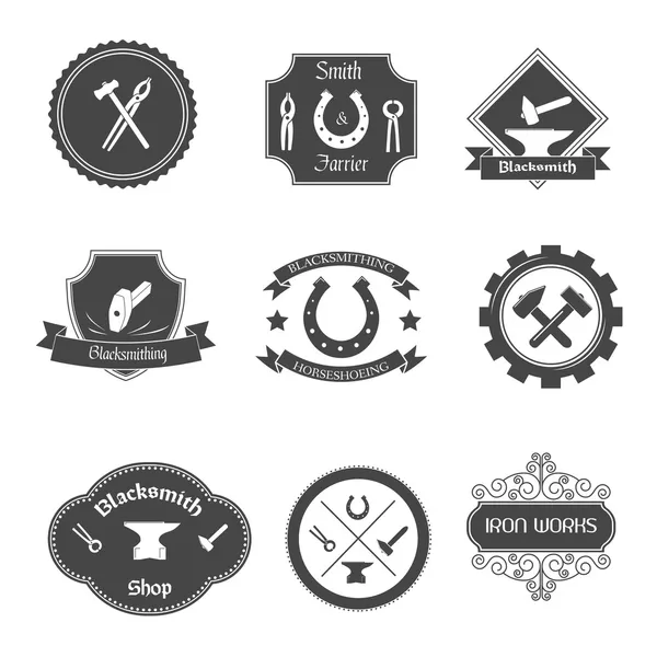 Blacksmith labels collection icons set — Stock Vector