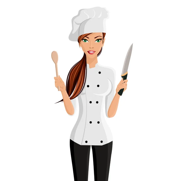 Retrato de chef mujer — Vector de stock