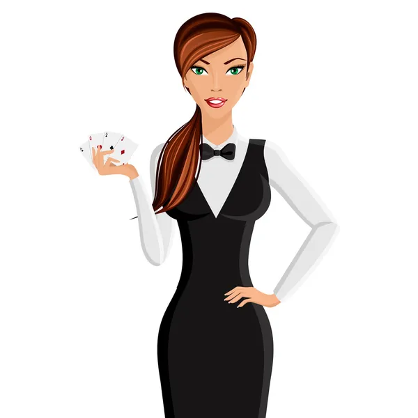 Mujer casino distribuidor retrato — Vector de stock