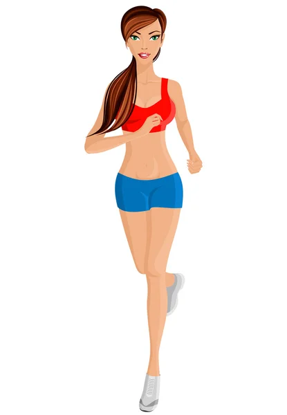 Mujer corriendo retrato de cuerpo entero — Vector de stock